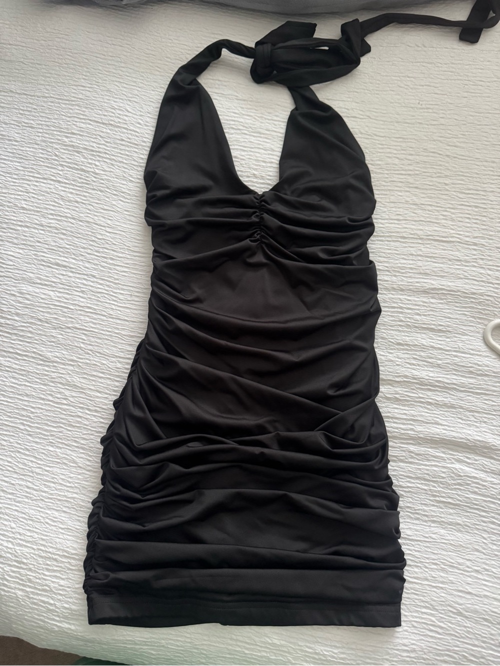 Black Halter Ruched Mini Dress